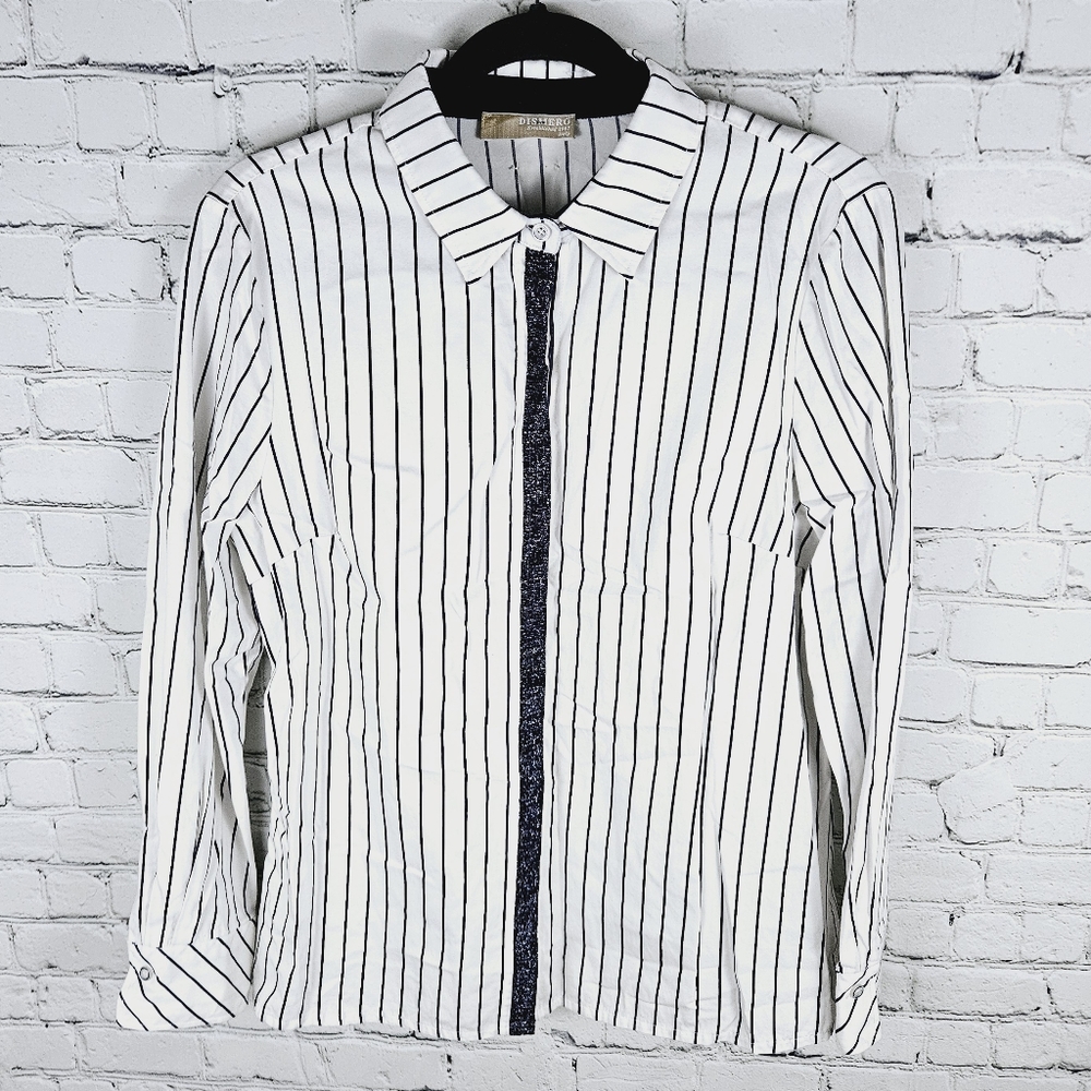DISMERO | Italian luxury stripe sparkle accent button up collared dress shirt